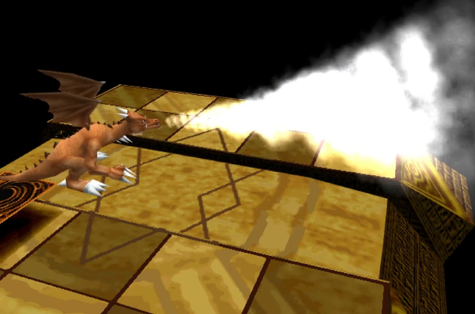 Dragão atacando no campo 3D do Forbidden Memories